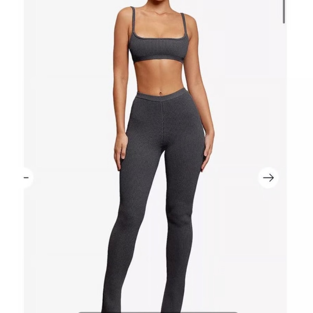 House of CB Ribbed Bralette Top & Leggings Dark Greg Medium